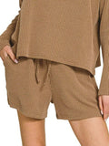 Zenana Corded Rib Long Sleeve Tee and Shorts Set - Trendsi - Flyclothing LLC