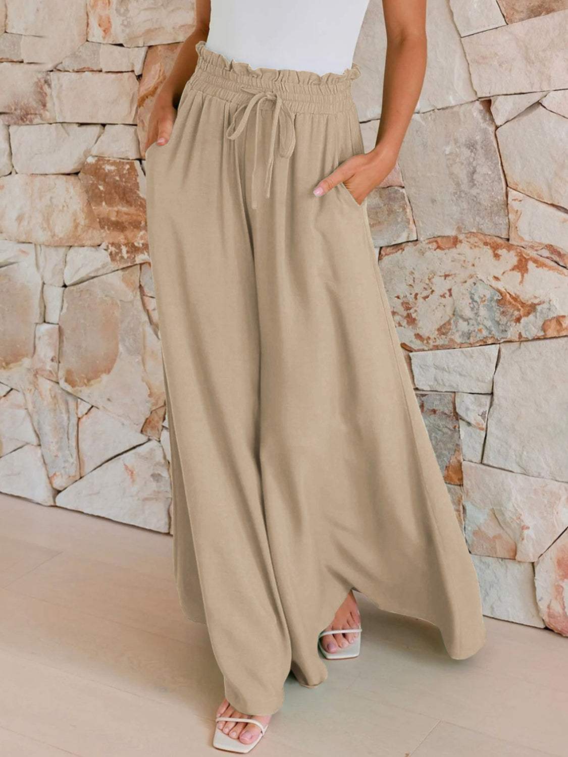 Drawstring Wide Leg Pants with Pockets - Trendsi - Flyclothing LLC
