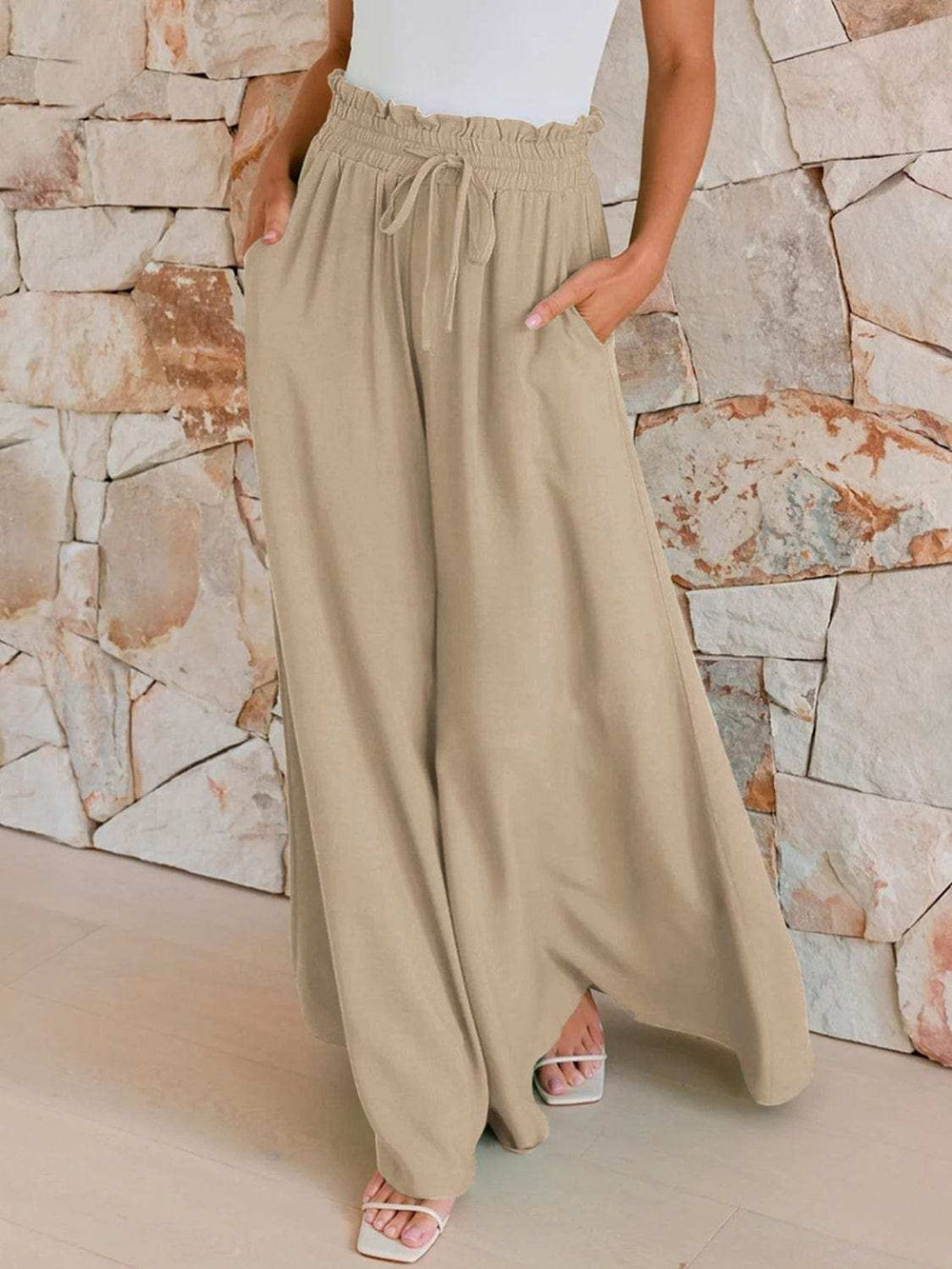 Drawstring Wide Leg Pants with Pockets - Trendsi - Flyclothing LLC