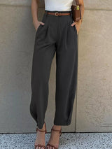 High-Waisted Pleated Pants - Trendsi - Flyclothing LLC