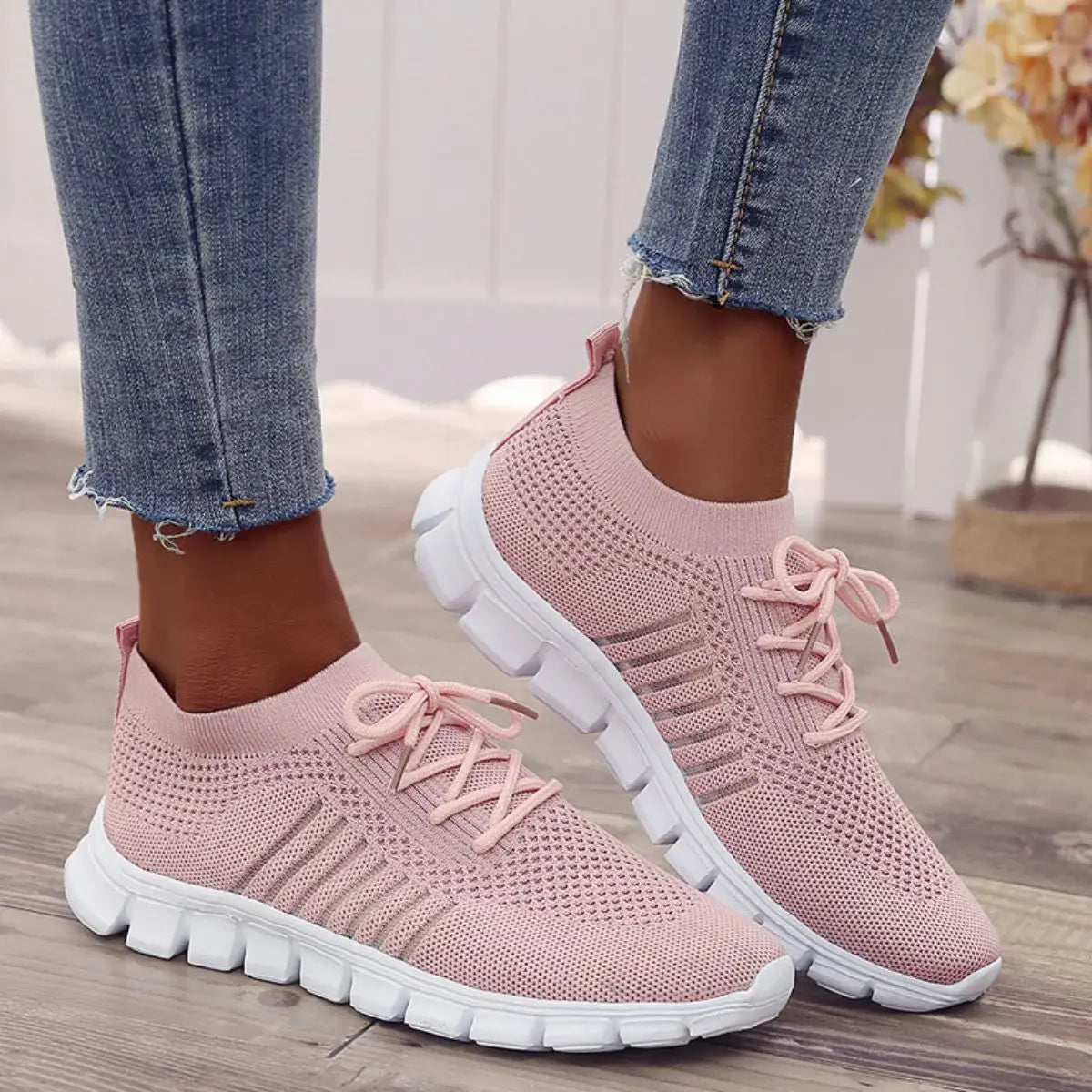 Breathable Mesh Round Toe Lace Up Athletic - Trendsi - Flyclothing LLC