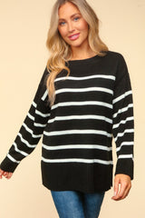 Haptics Full Size Striped Contrast Side Slit Sweater - Trendsi