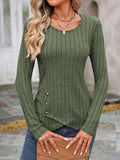 Decorative Button Round Neck Long Sleeve T-Shirt - Trendsi - Flyclothing LLC