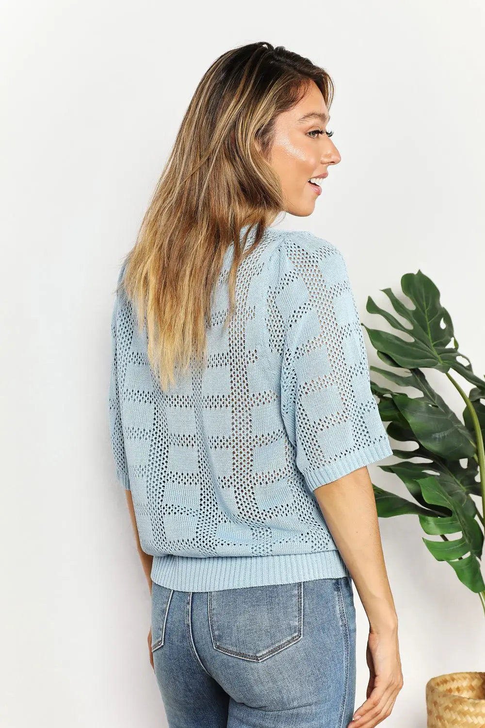 Mandy Ribbed Trim Round Neck Knit Top - Trendsi - Flyclothing LLC