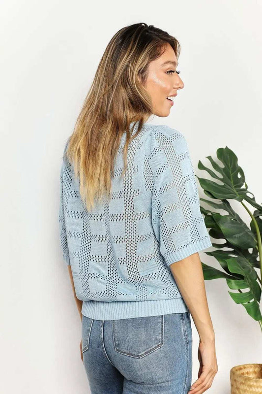 Mandy Ribbed Trim Round Neck Knit Top - Trendsi - Flyclothing LLC