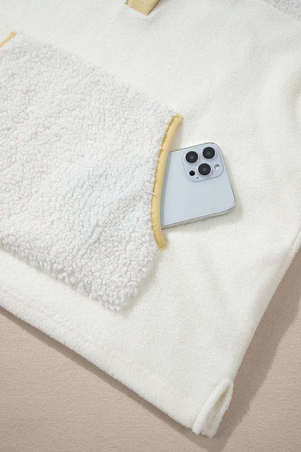 Mock Neck Long Sleeve Sherpa Sweatshirt - Trendsi - Flyclothing LLC