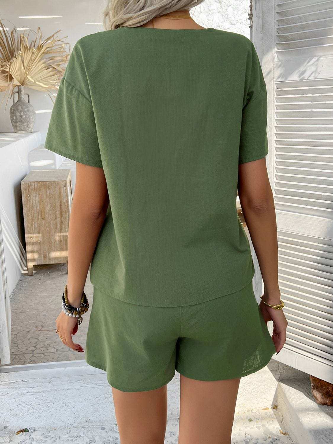 Devine Tied V-Neck Short Sleeve Top and Shorts Set - Trendsi - Flyclothing LLC