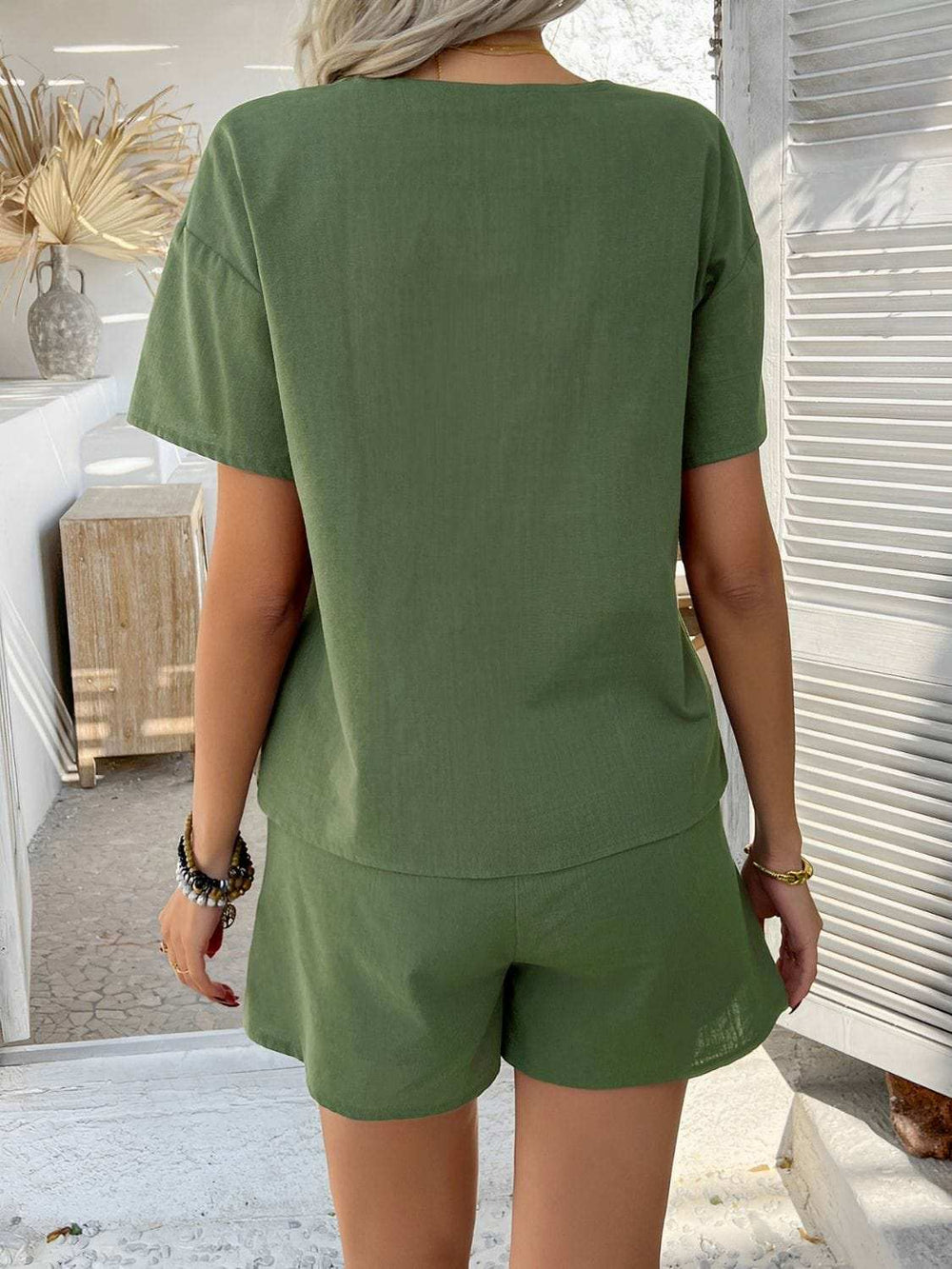 Devine Tied V-Neck Short Sleeve Top and Shorts Set - Trendsi - Flyclothing LLC