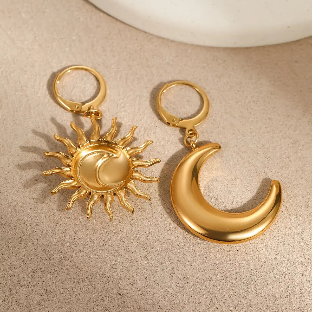 18K Gold-Plated Asymmetrical Sun & Moon Earrings - Trendsi - Flyclothing LLC