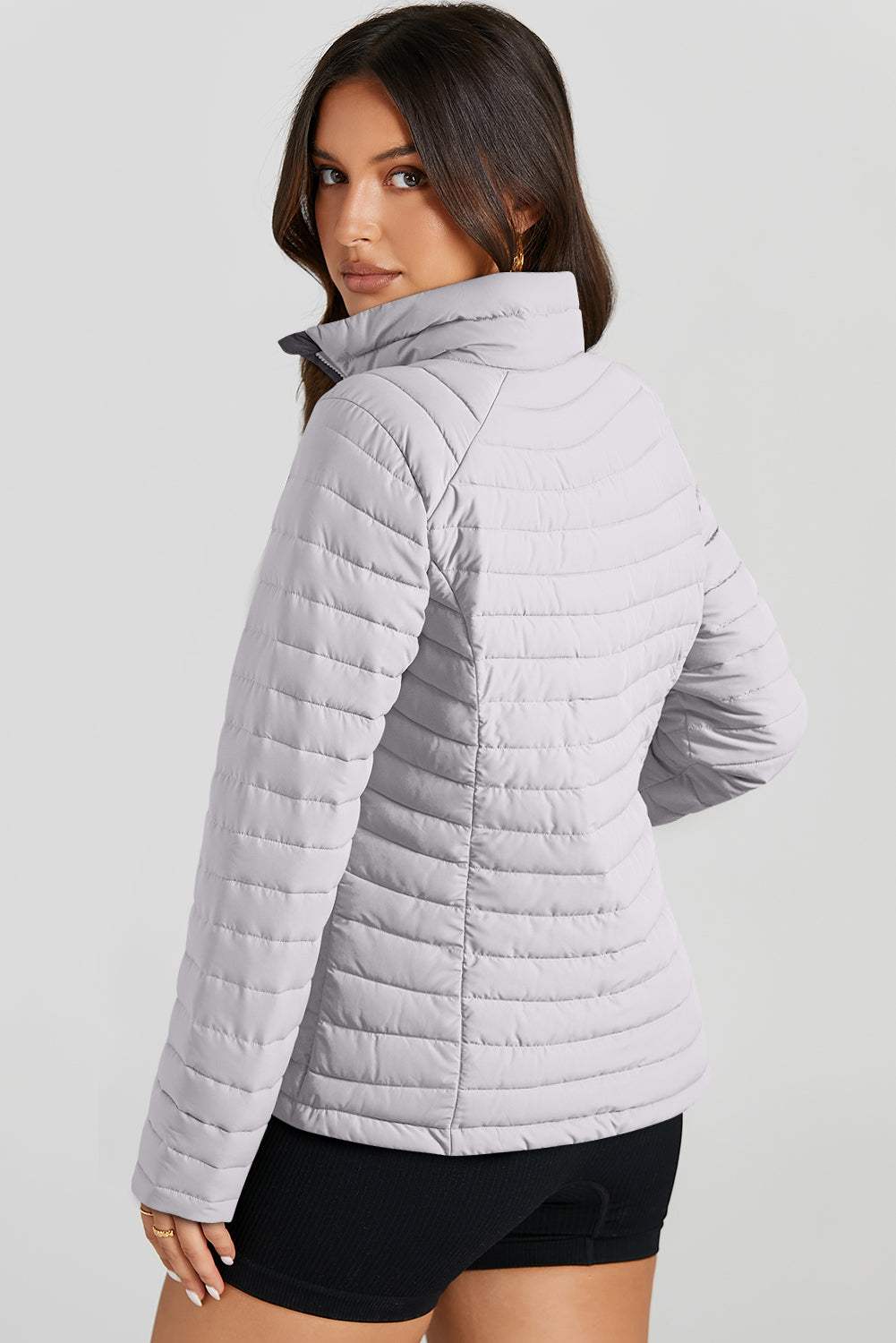 Turtleneck Zip Up Long Sleeve Jacket - Trendsi - Flyclothing LLC