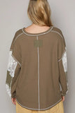 POL V-Neck Lace Balloon Sleeve Exposed Seam Top - Trendsi
