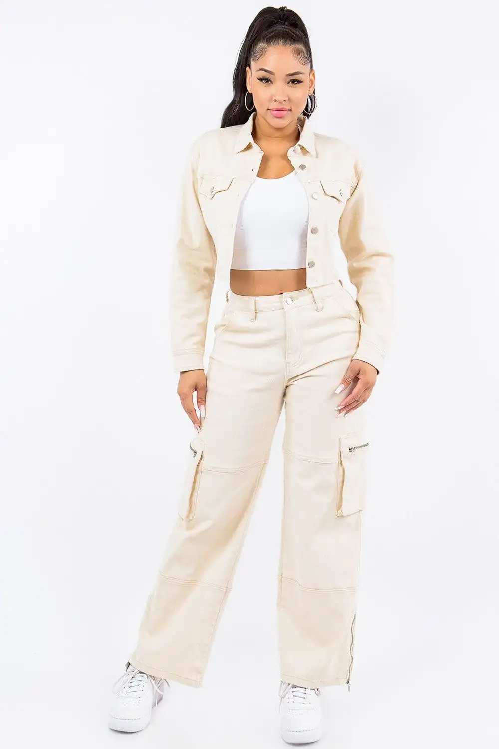 American Bazi Laced Back Cropped Jacket - Trendsi - Flyclothing LLC