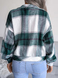 Plaid Collared Neck Long Sleeve Jacket - Trendsi - Flyclothing LLC