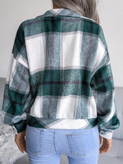 Plaid Collared Neck Long Sleeve Jacket - Trendsi