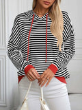 Mandy Striped Long Sleeve Hooded Knit Top - Trendsi - Flyclothing LLC