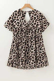 Cutout Back Leopard V-Neck Short Sleeve Mini Dress - Trendsi - Flyclothing LLC
