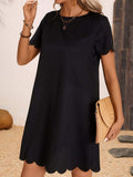 Scalloped Hem Round Neck Short Sleeve Dress - Trendsi - Flyclothing LLC