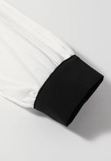 Contrast Notched Long Sleeve Blouse - Trendsi - Flyclothing LLC