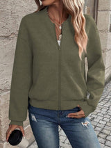 Textured Zip Up Long Sleeve Jacket - Trendsi - Flyclothing LLC
