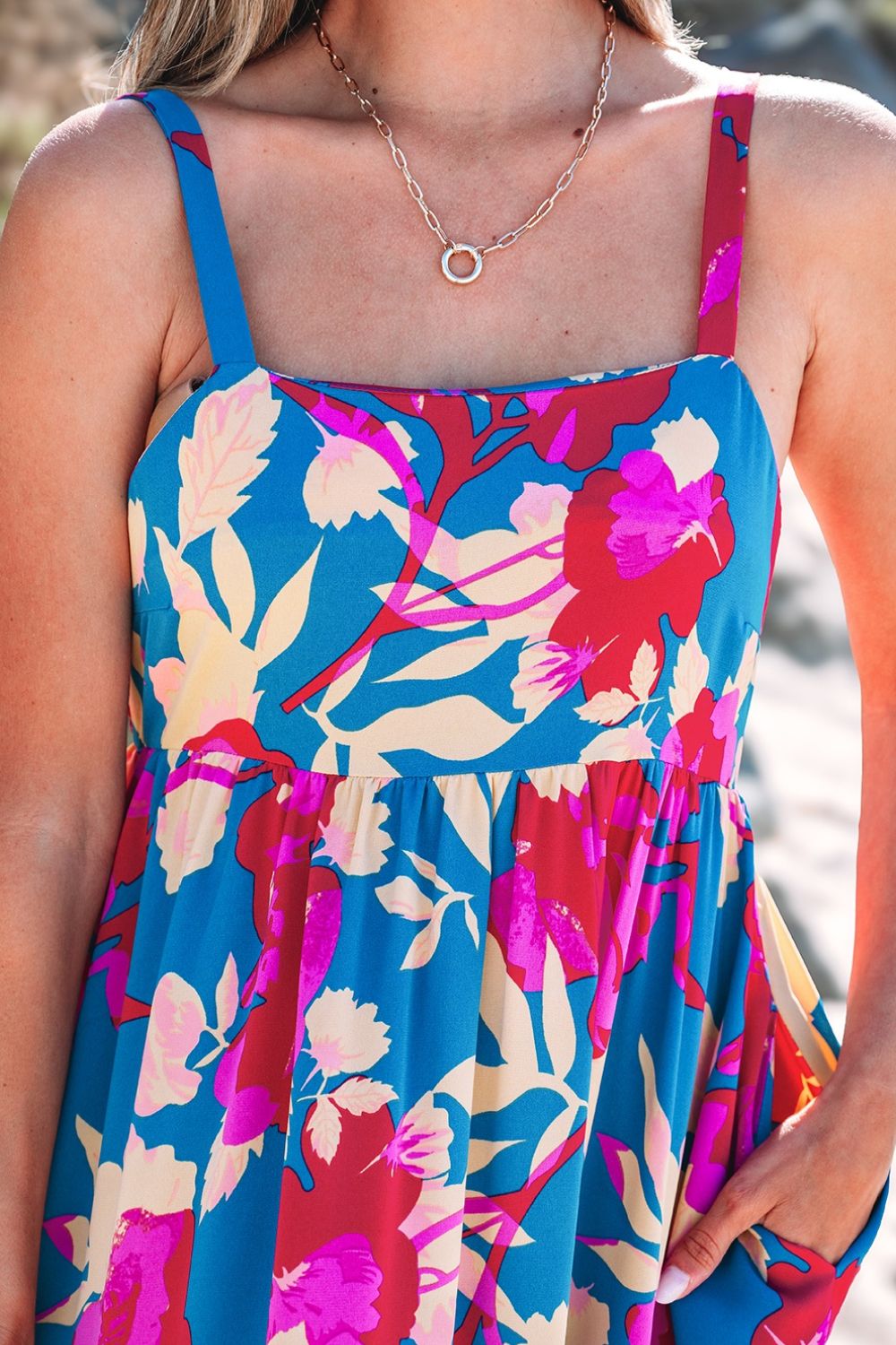 Floral Square Neck Cami Dress with Pockets - Trendsi - Flyclothing LLC