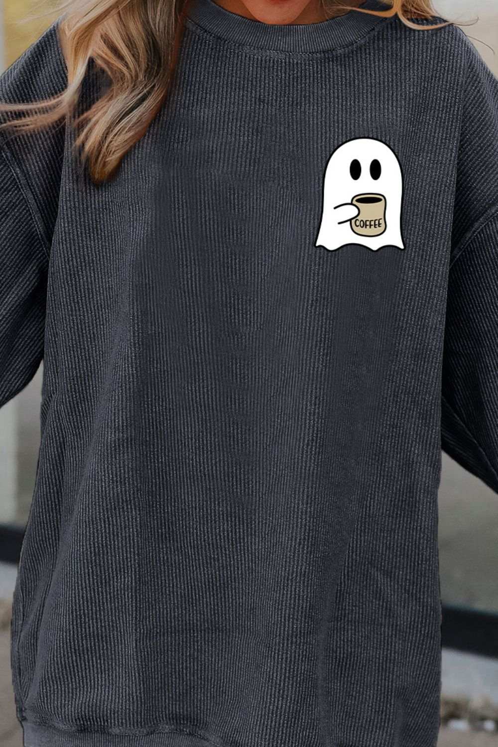 Ghost Graphic Drop Shoulder Sweatshirt - Trendsi - Flyclothing LLC