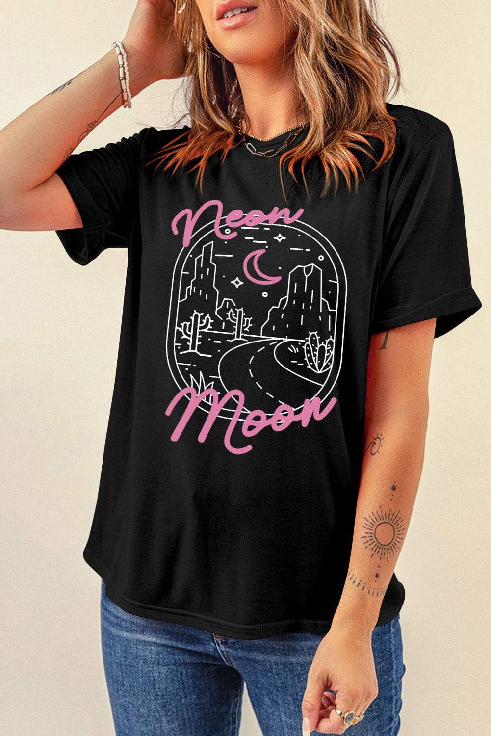 Graphic Round Neck Short Sleeve T-Shirt - Trendsi - Flyclothing LLC