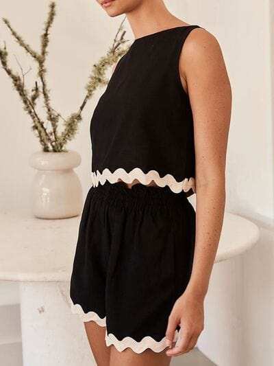 Contrast Trim Round Neck Tank and Shots Set - Trendsi - Flyclothing LLC