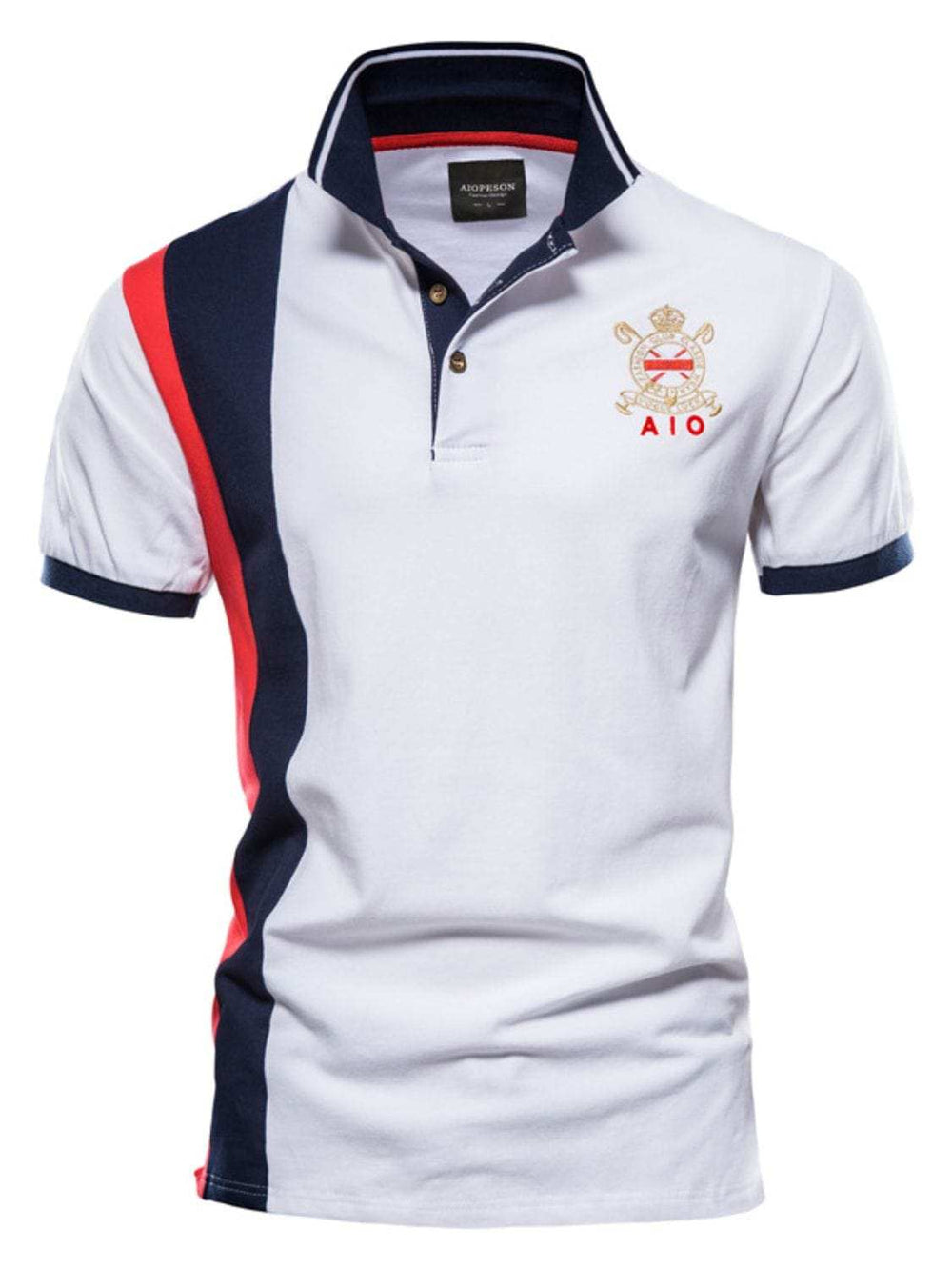 Men's Embroidered Collared Neck Striped Contrast Polo - Trendsi - Flyclothing LLC