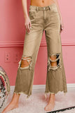 BiBi Distressed Vintage Washed Wide Leg Pants - Trendsi