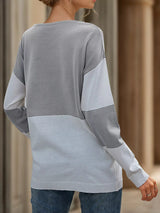 Color Block V-Neck Knit Top - Trendsi - Flyclothing LLC
