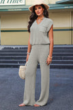 Pocketed V-Neck Top and Wide Leg Sweater Set - Trendsi - Flyclothing LLC