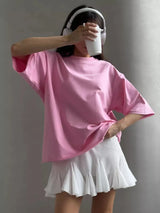 Round Neck Half Sleeve Oversized T-Shirt - Trendsi - Flyclothing LLC