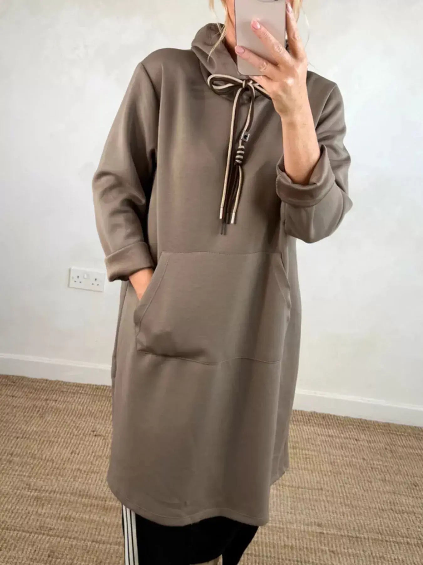 Full Size Casual Drawstring Hooded Sweatshirt Dress Plus Size - Trendsi - Flyclothing LLC