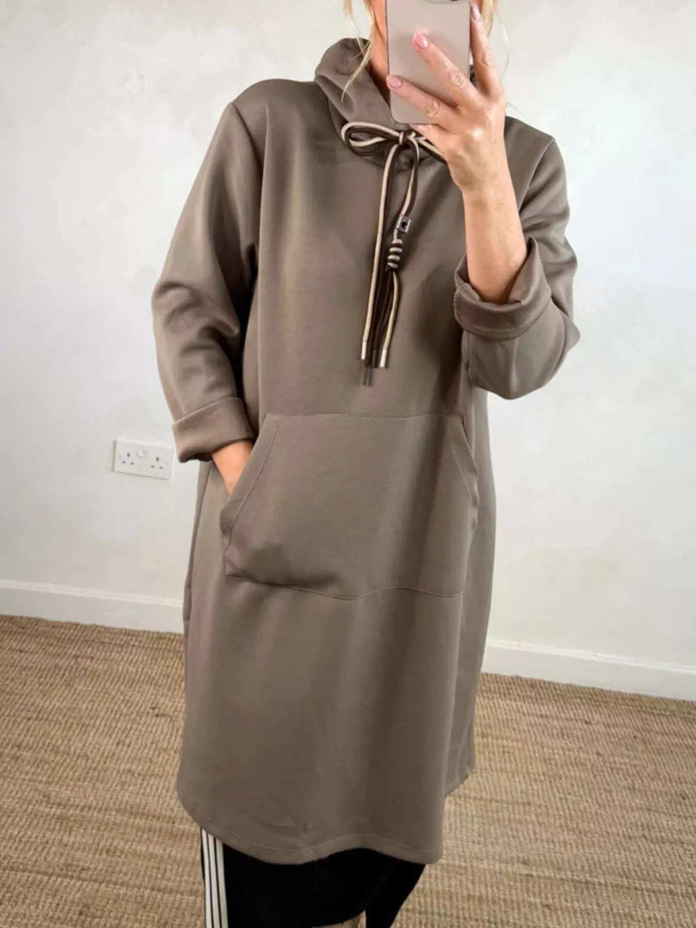 Full Size Casual Drawstring Hooded Sweatshirt Dress Plus Size - Trendsi - Flyclothing LLC