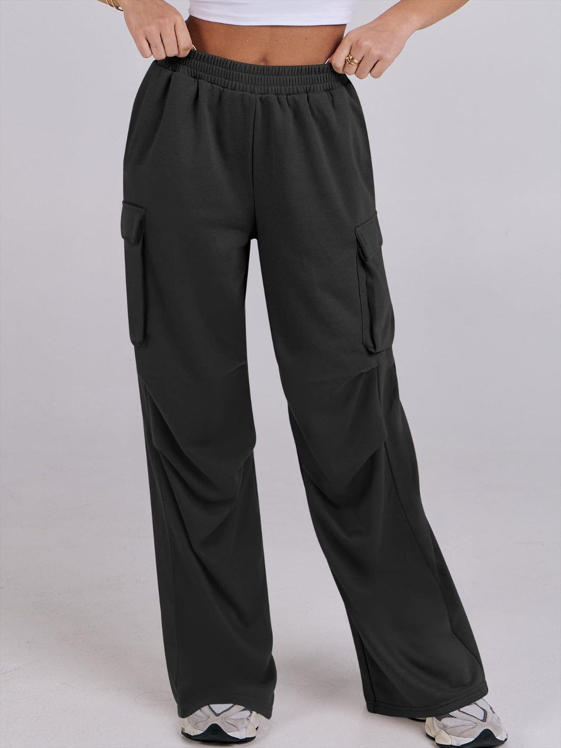 Elastic Waist Wide Leg Pants with Pockets - Trendsi