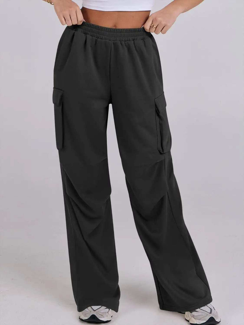 Elastic Waist Wide Leg Pants with Pockets - Trendsi - Flyclothing LLC