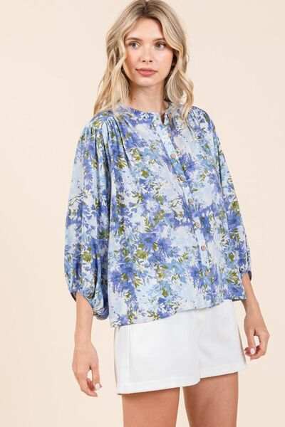 Mittoshop Flower Print Batwing Sleeve Button Down Blouse - Trendsi - Flyclothing LLC