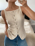 Button Down Striped Tank - Trendsi - Flyclothing LLC