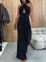 Halter Neck Cut-Out Wide-Leg Jumpsuit - Trendsi - Flyclothing LLC