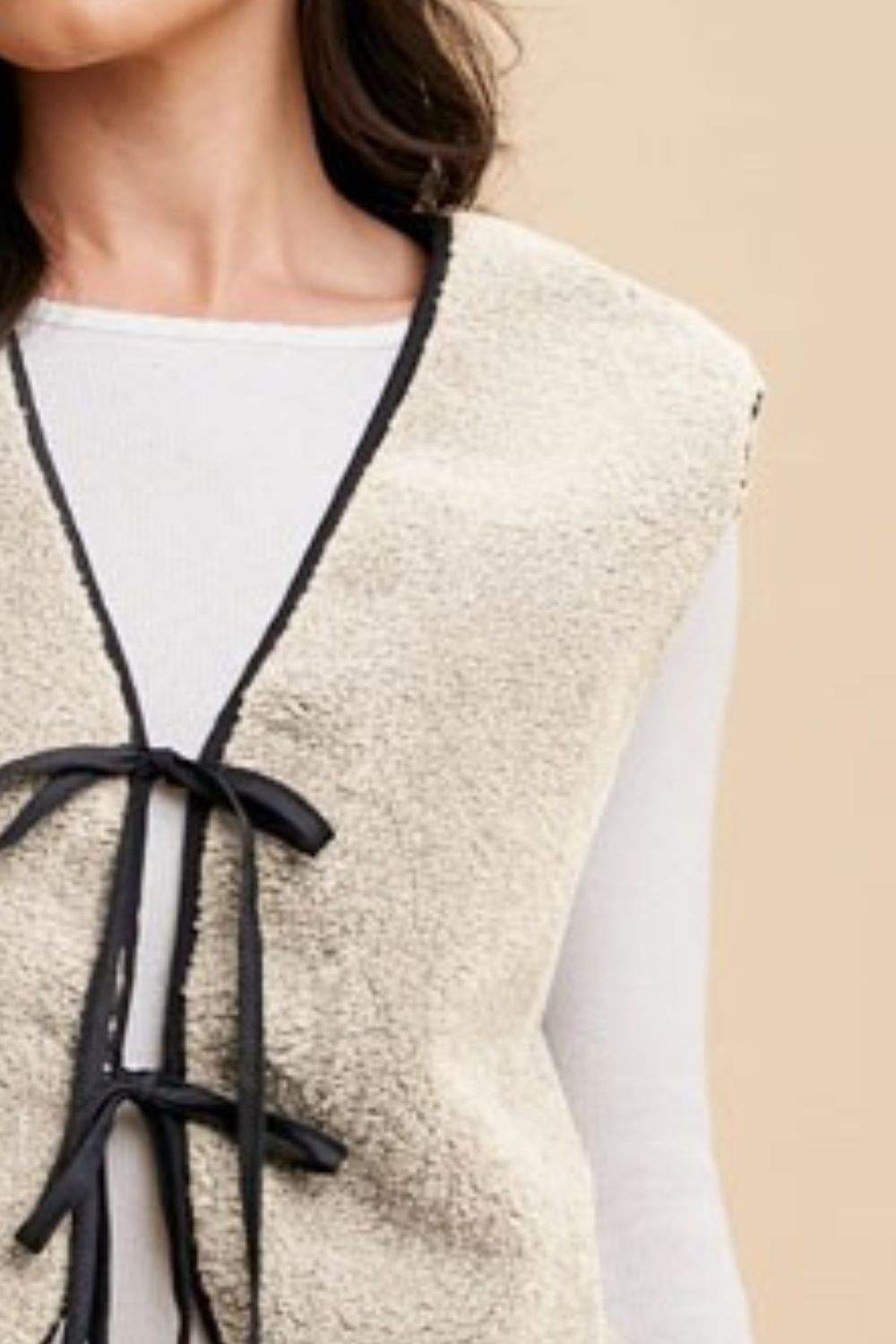 Annie Wear V-Neck Tie Detail Vest Coat - Trendsi - Flyclothing LLC