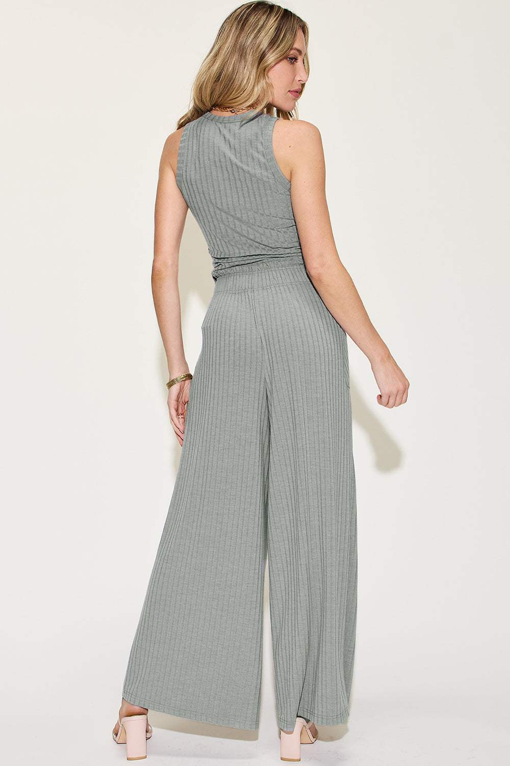 Basic Bae Full Size Ribbed Tank and Wide Leg Pants Set - Trendsi - Flyclothing LLC
