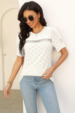 Eyelet Round Neck Short Sleeve T-Shirt - Trendsi - Flyclothing LLC