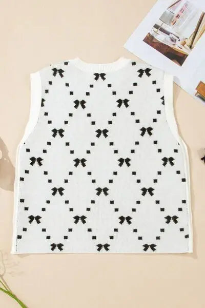 Bow Round Neck Sweater Vest - Trendsi - Flyclothing LLC