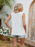 Eyelet Cutout Round Neck Tank - Trendsi - Flyclothing LLC