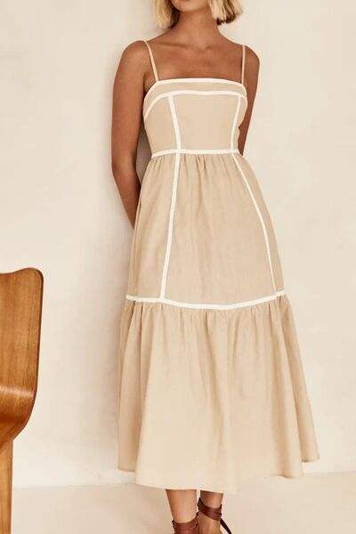 Contrast Trim Square Neck Midi Cami Dress - Trendsi - Flyclothing LLC