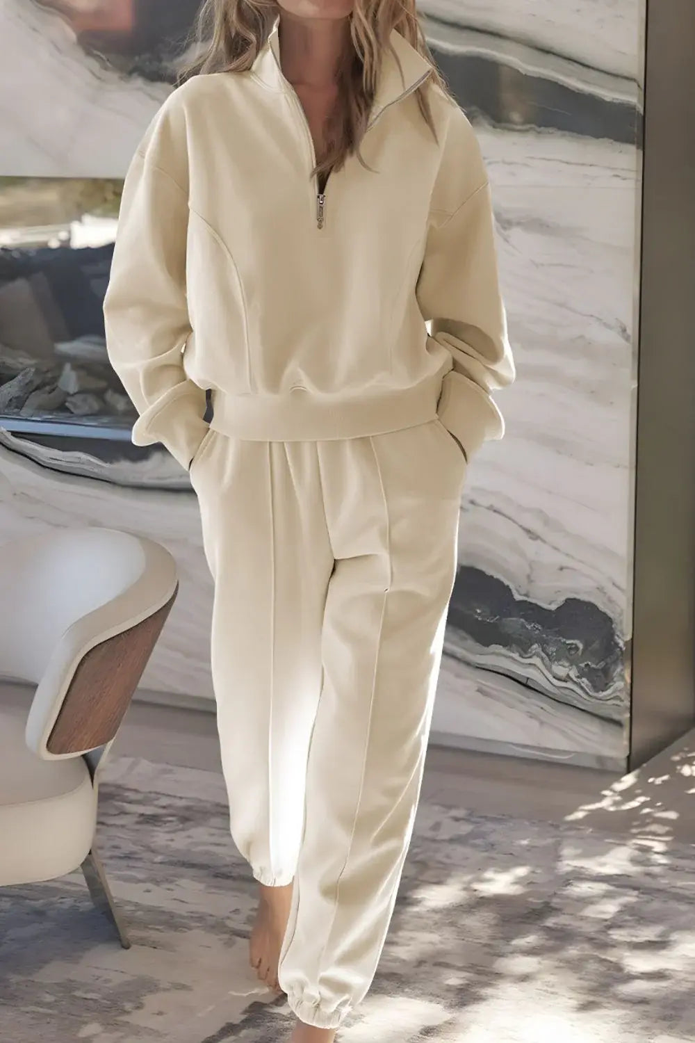 Half Zip Long Sleeve Top and Joggers Set - Trendsi - Flyclothing LLC
