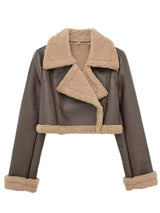 Collared Neck Long Sleeve Plush Cropped Jacket - Trendsi - Flyclothing LLC