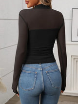 Mock Neck Long Sleeve Top - Trendsi - Flyclothing LLC