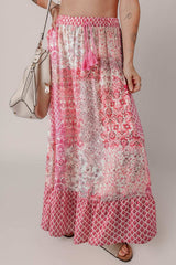 Printed Tassel Drawstring High Waist Maxi Skirt - Trendsi - Flyclothing LLC
