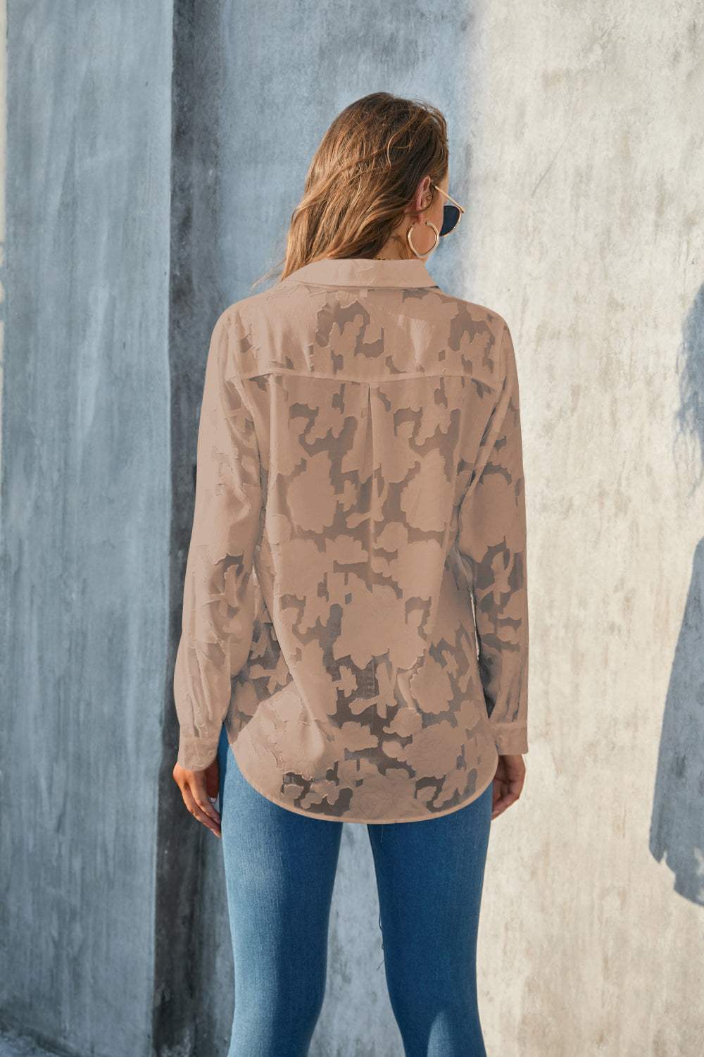 Full Size Collared Neck Long Sleeve Shirt Plus Size - Trendsi - Flyclothing LLC